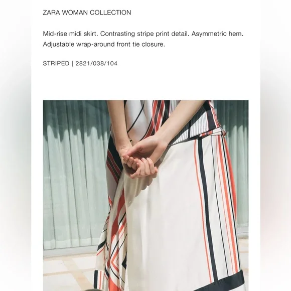 Zara NWT asymmetric striped skirt ZW Collection 2821/038